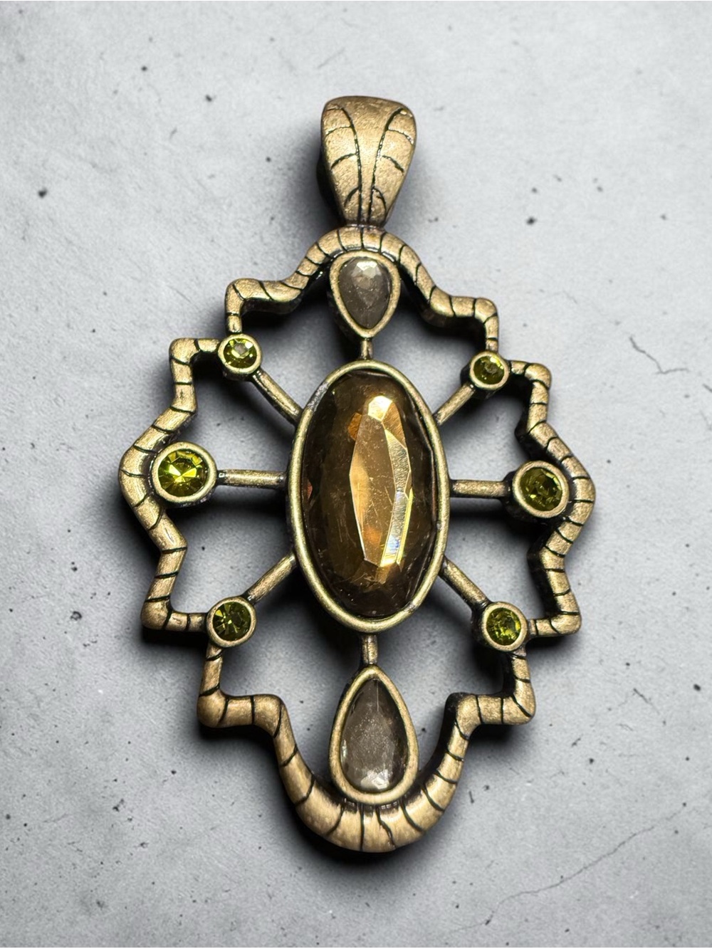 Vintage Gold Tone Statement Pendant Women Large Boho Gemstone Wide Bail
